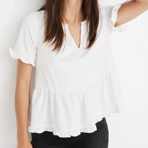 Madewell Stanza Ruffle Hem Short Sleeve Top White XS NWT Style K5585